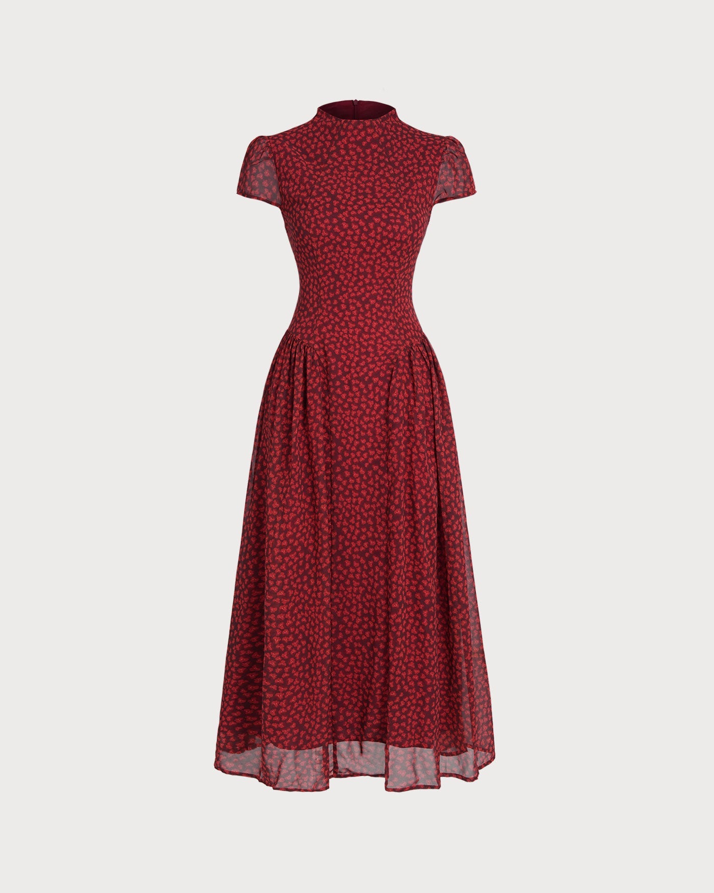 Red Cap Sleeve Floral Maxi Dress