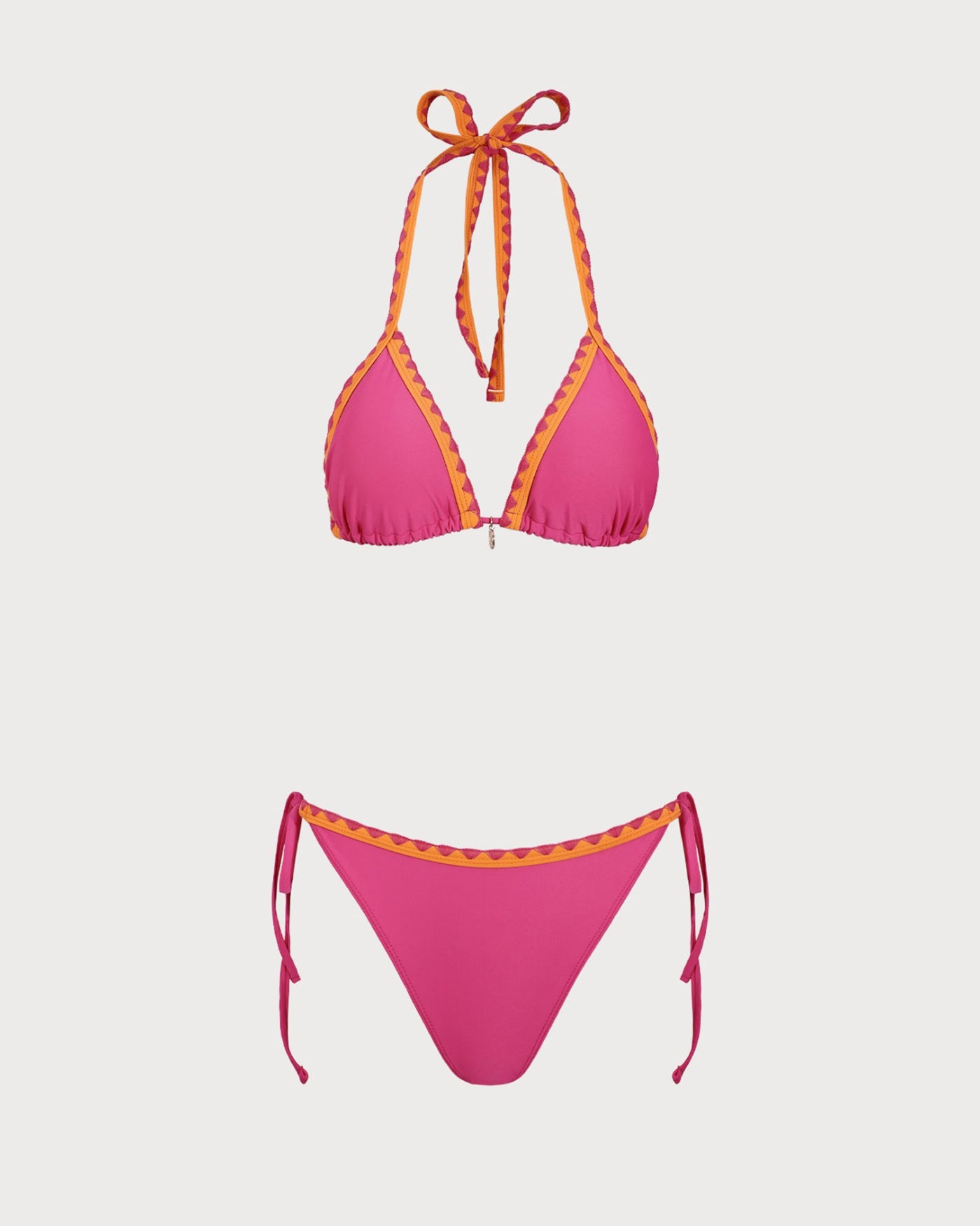 Pink Embroidery Contrasting Bikini Set