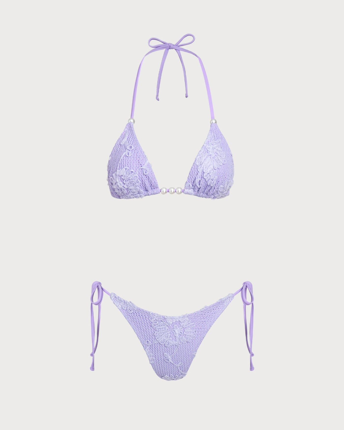 Purple Jacquard Halter Bikini Set