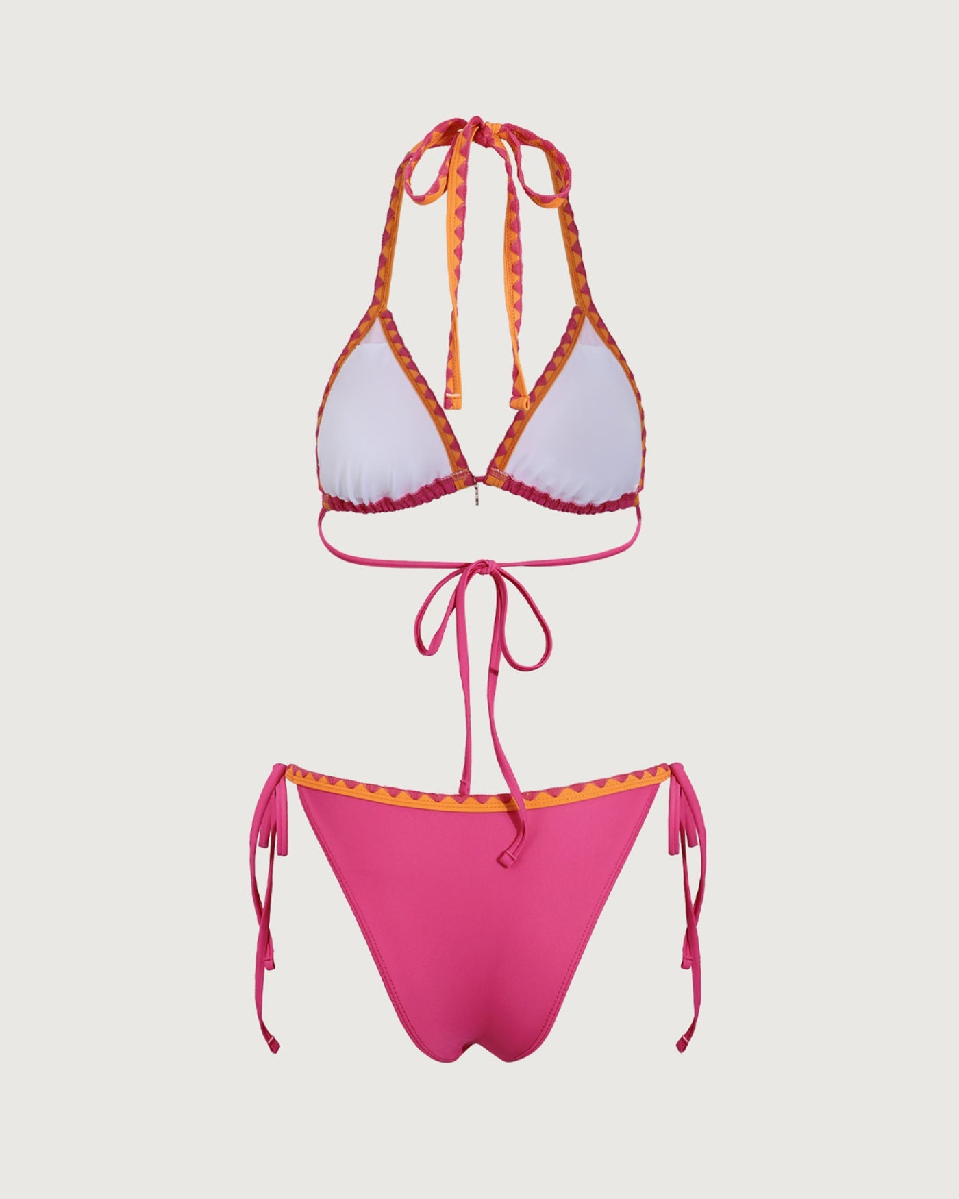 Pink Embroidery Contrasting Bikini Set