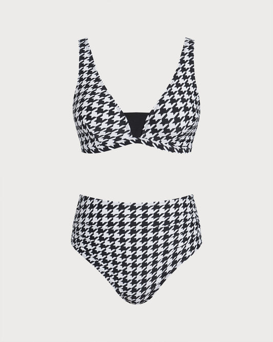 Plaid Black Geometric Bikini Set