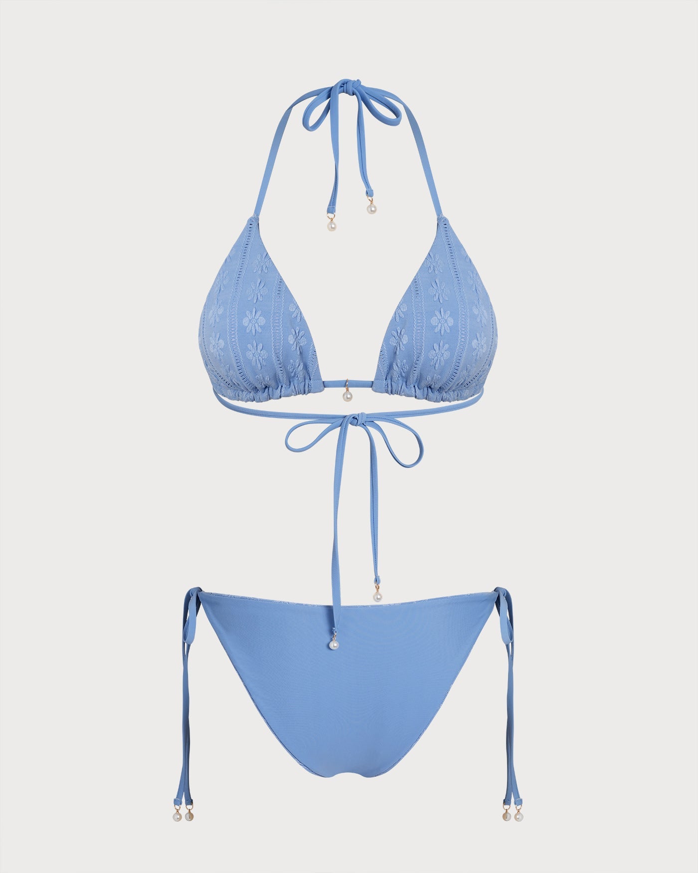 Blue Halter Triangle Reversible Bikini Set