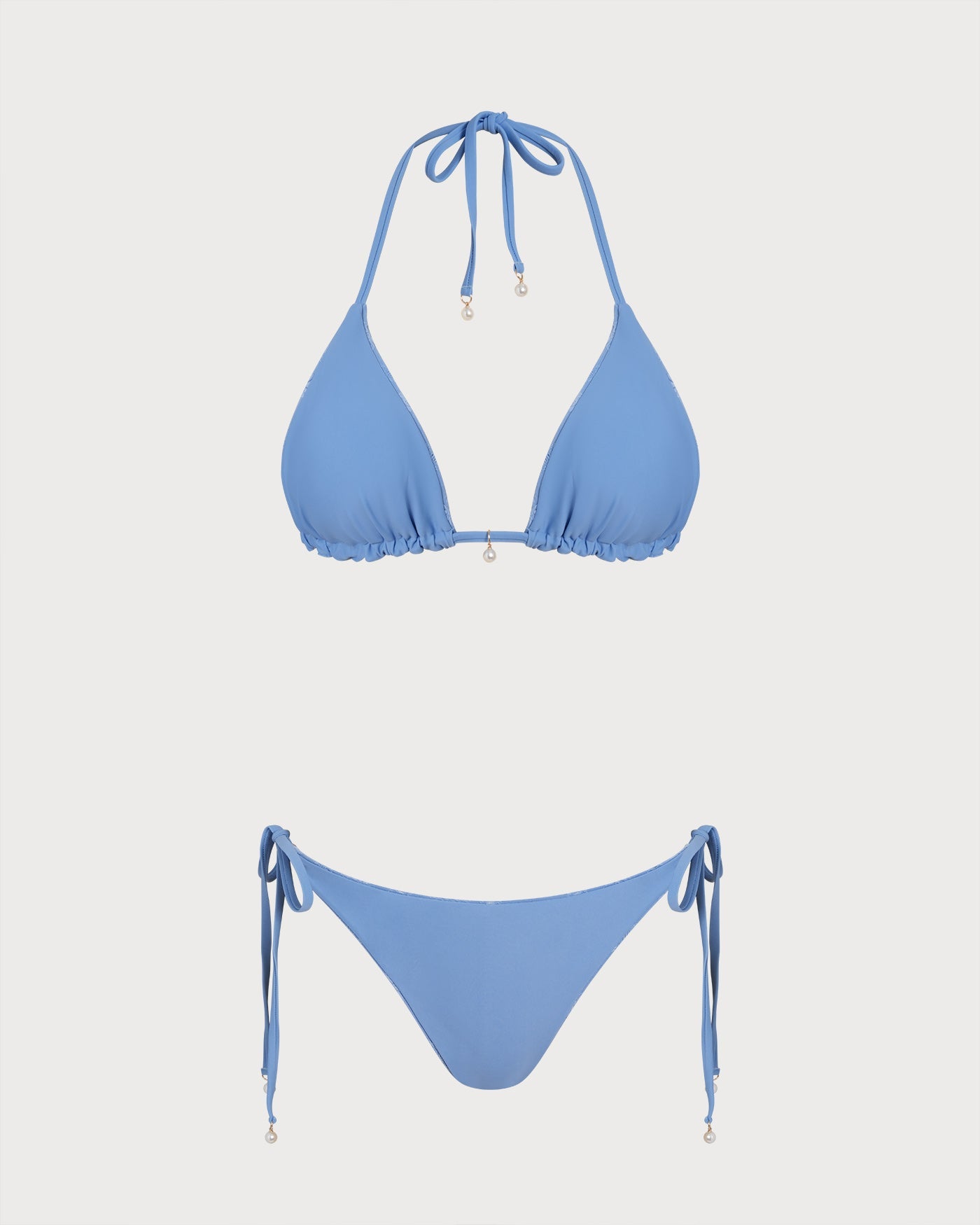 Blue Halter Triangle Reversible Bikini Set