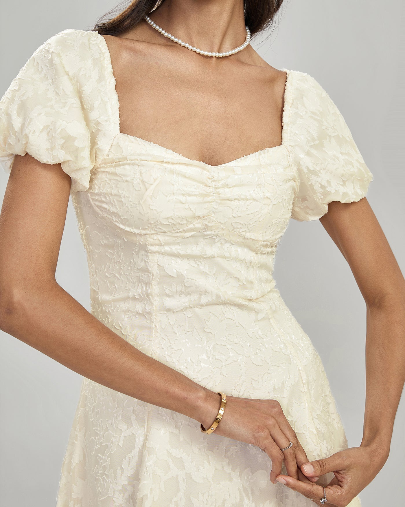 Apricot Square Neck Jacquard Midi Dress