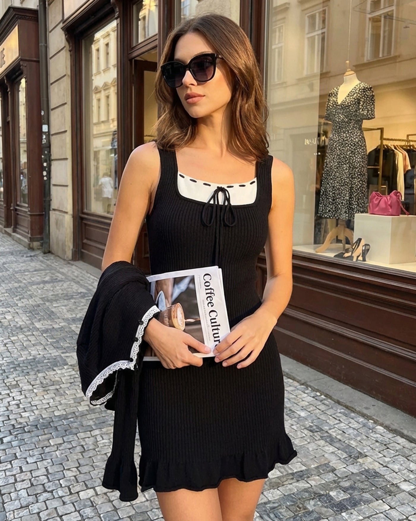 Black Contrasting Sweater Dress