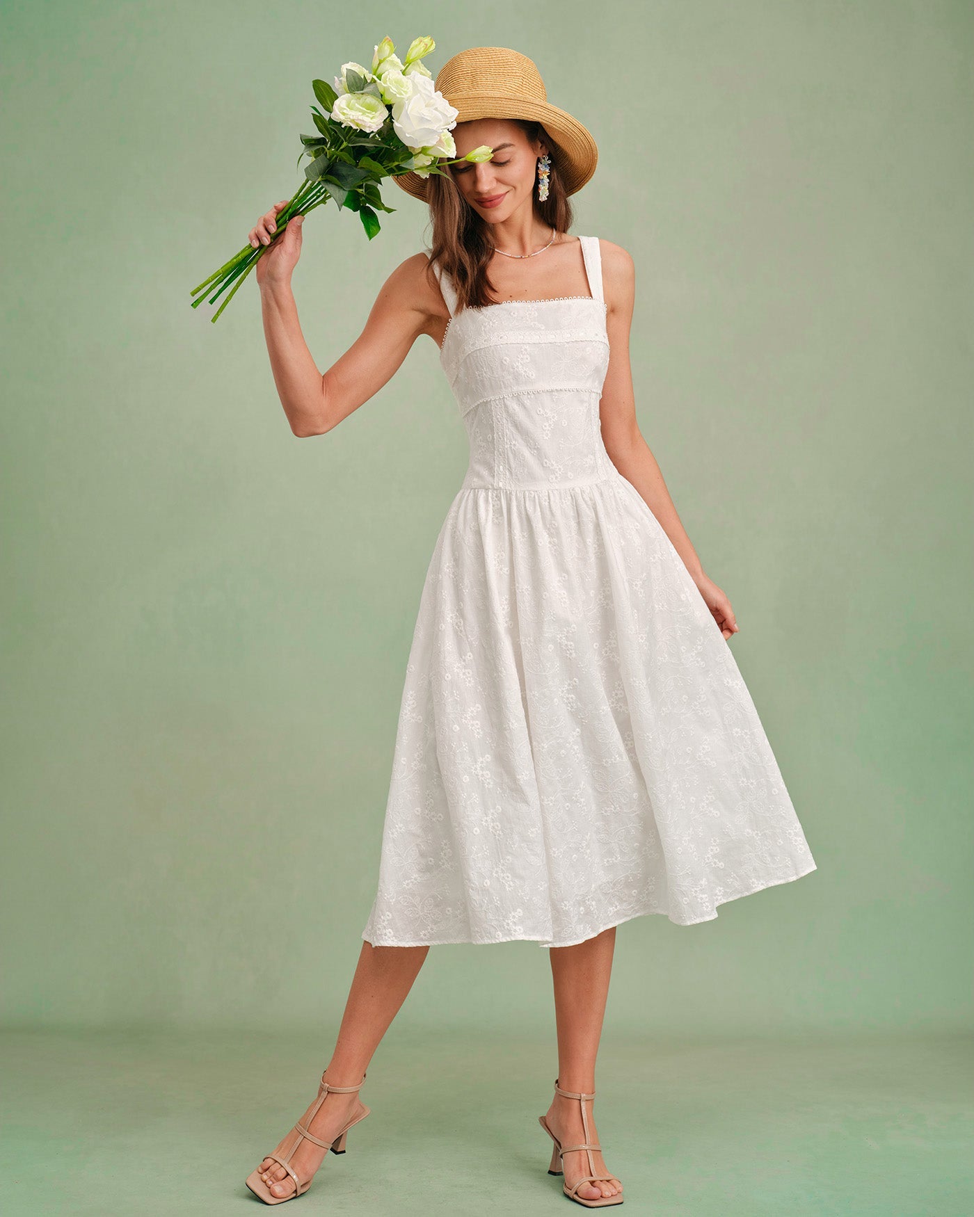 White Square Neck Slip Midi Dress
