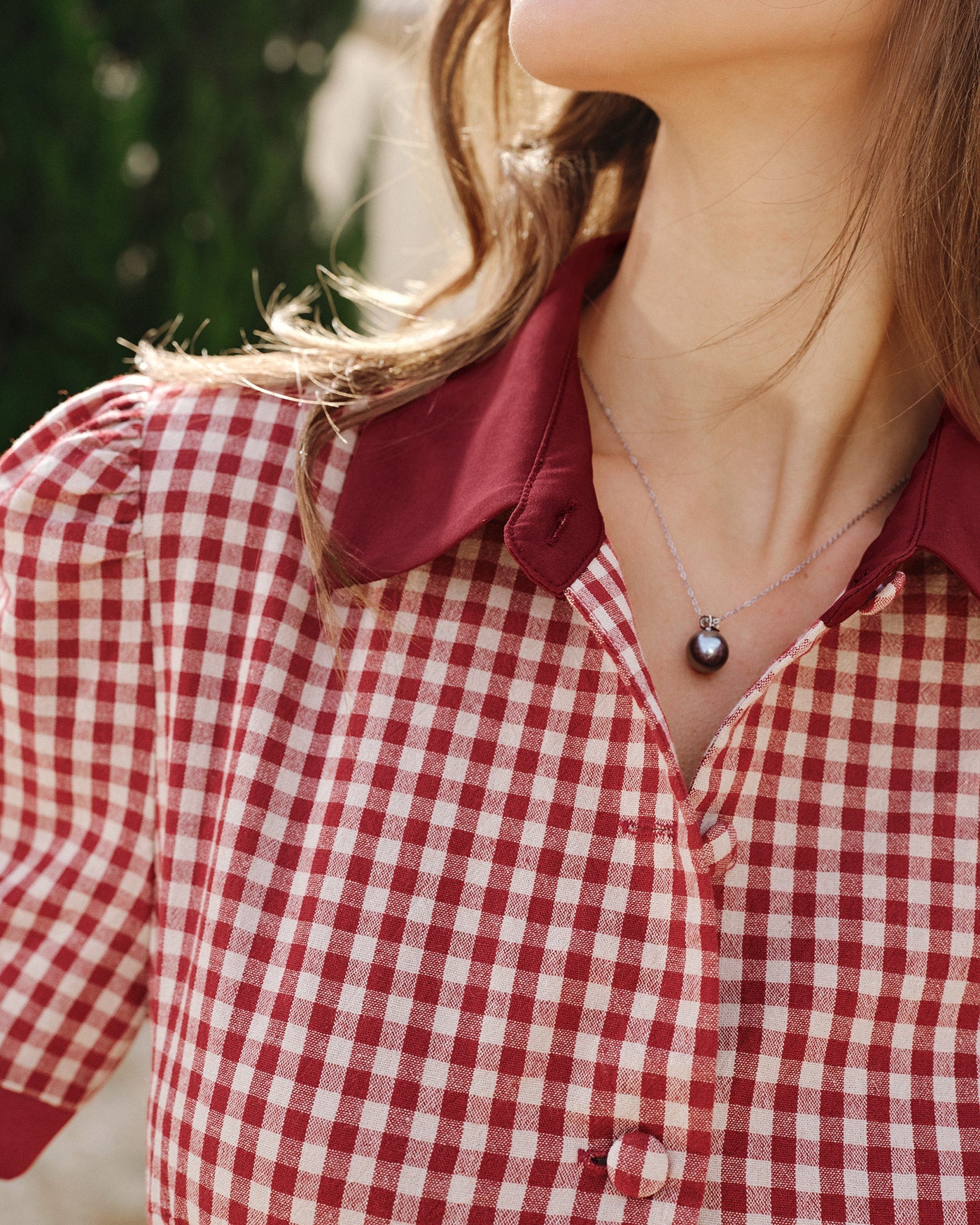 Red Plaid Button Midi Dress