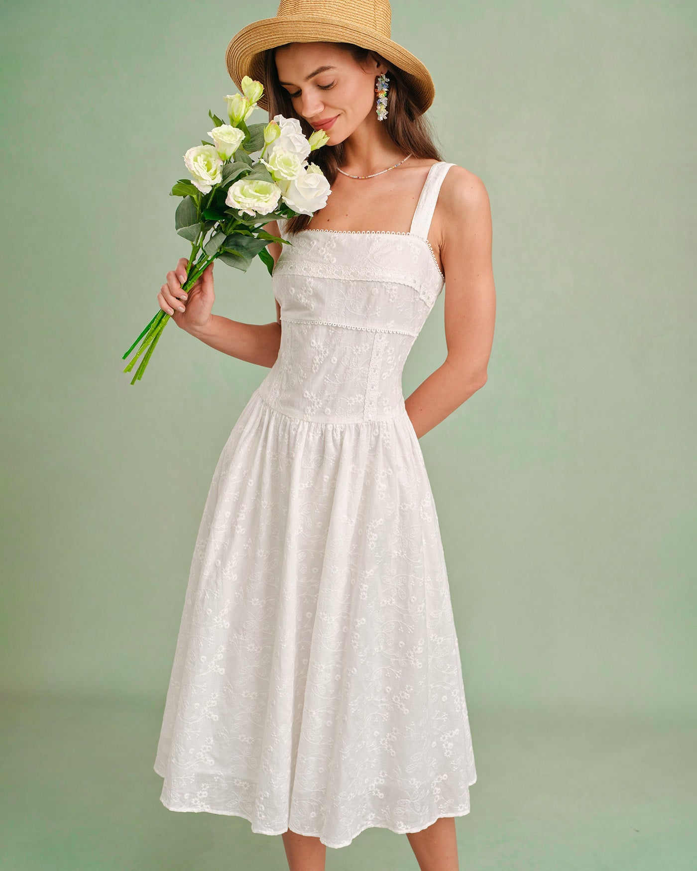 White Square Neck Slip Midi Dress