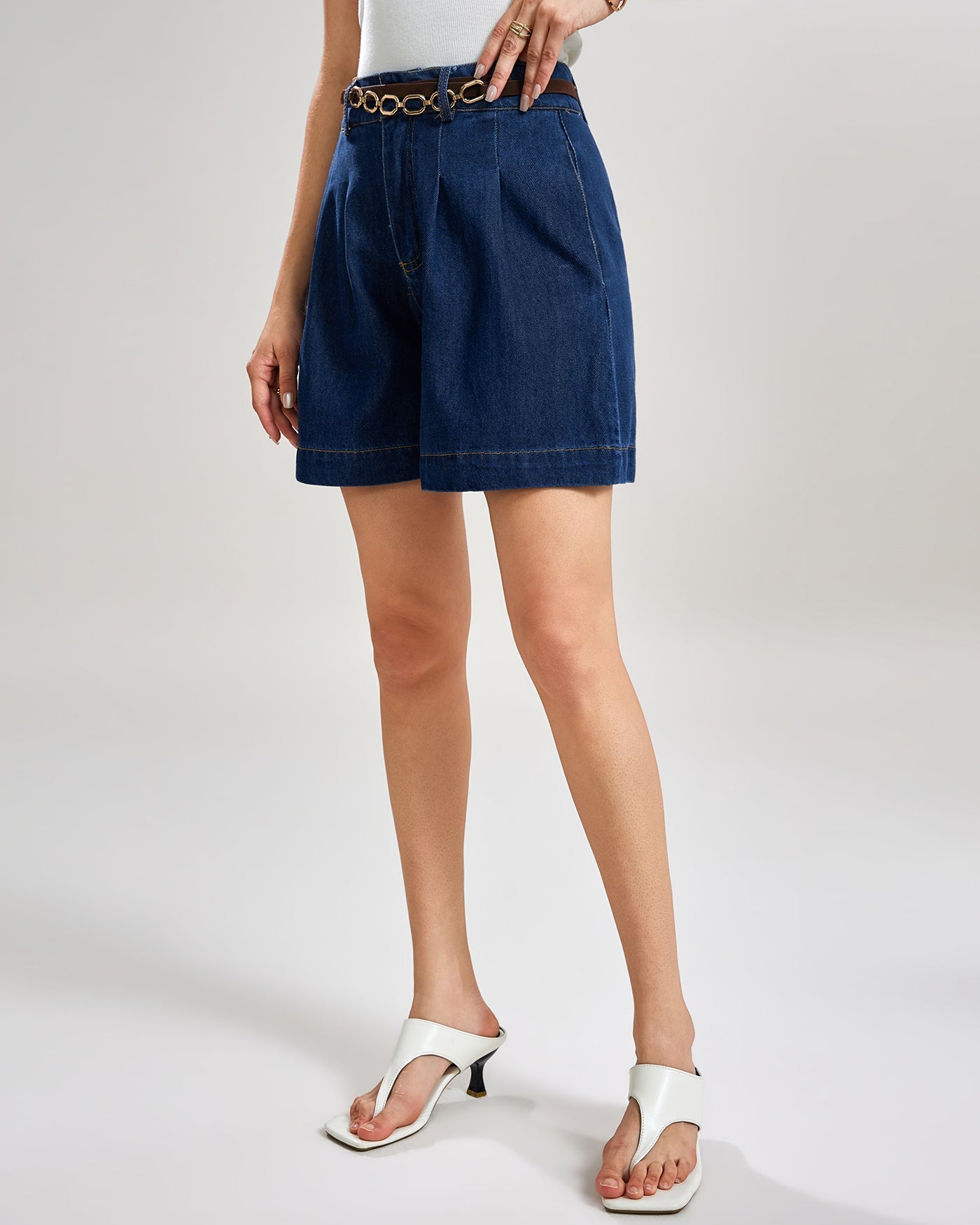 Blue Solid Denim Shorts