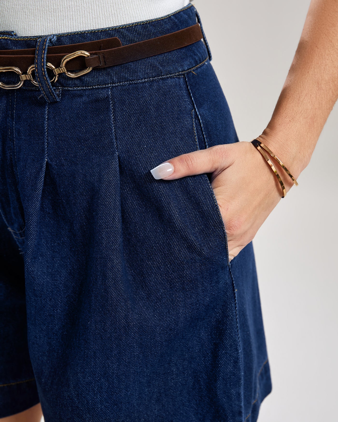 Blue Solid Denim Shorts
