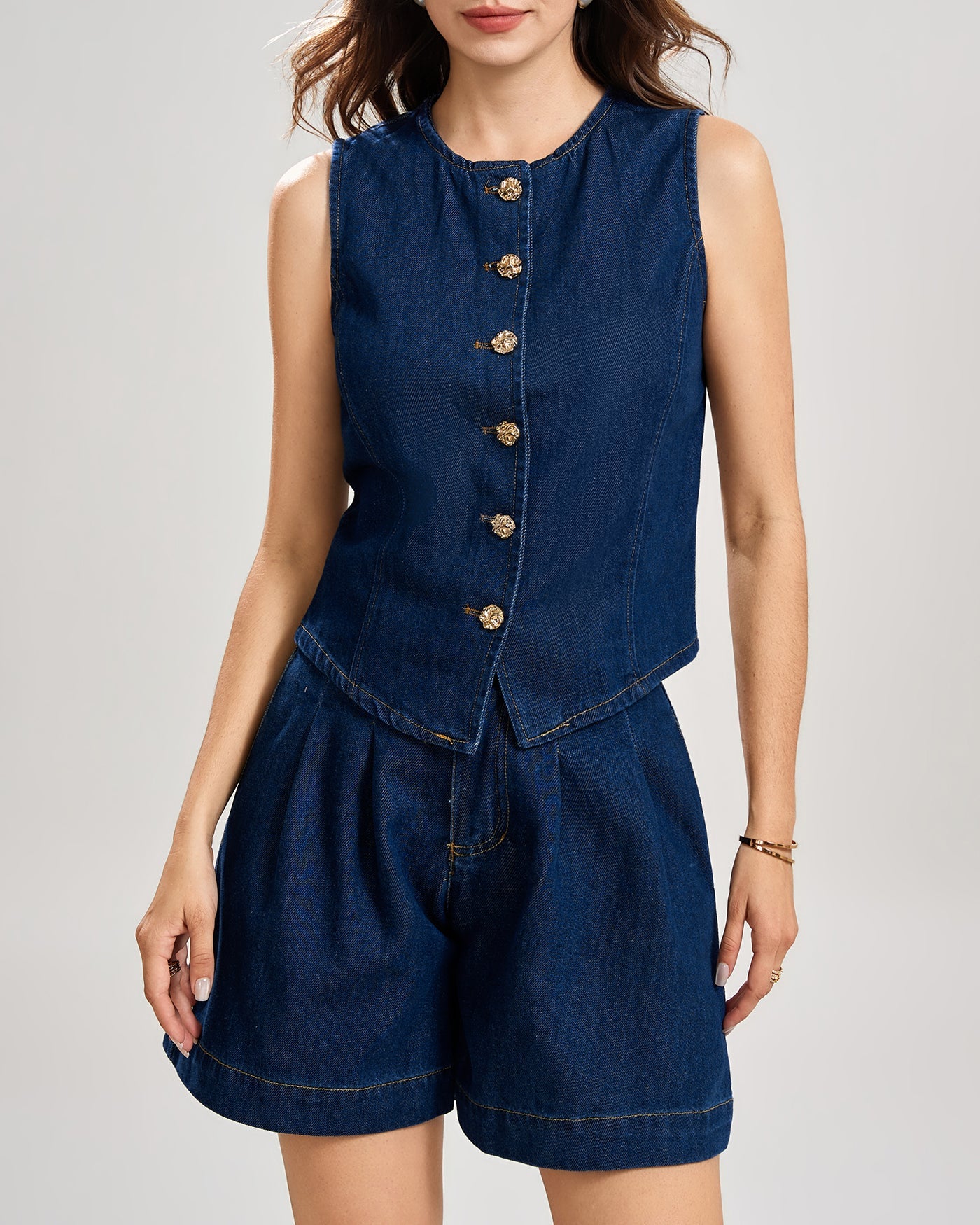 Blue Solid Denim Shorts