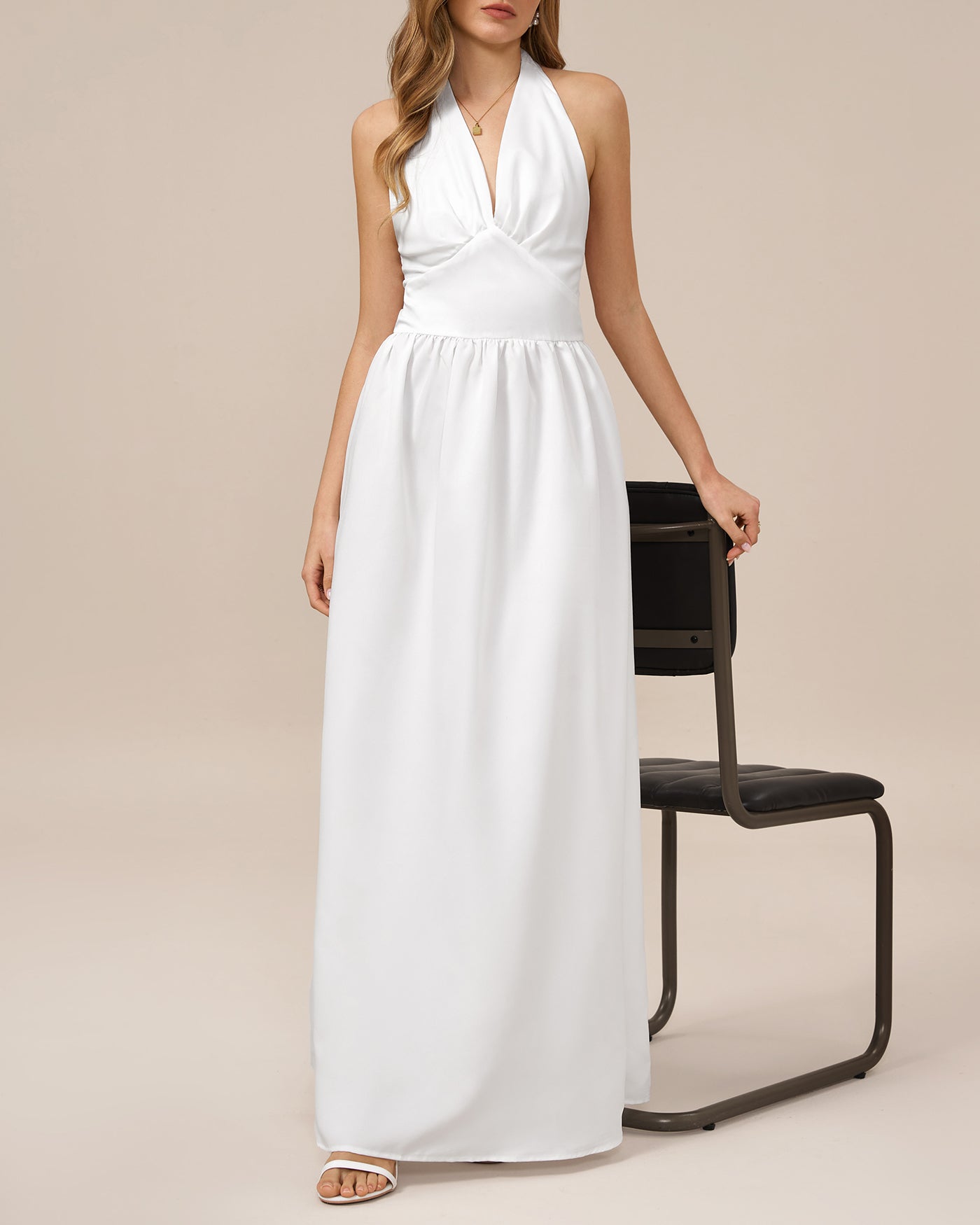 White Halter Tunic Maxi Dress