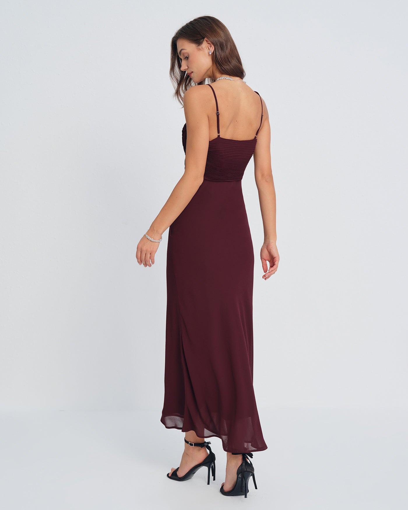 Wine Red Ruched Slip Maxi Dress