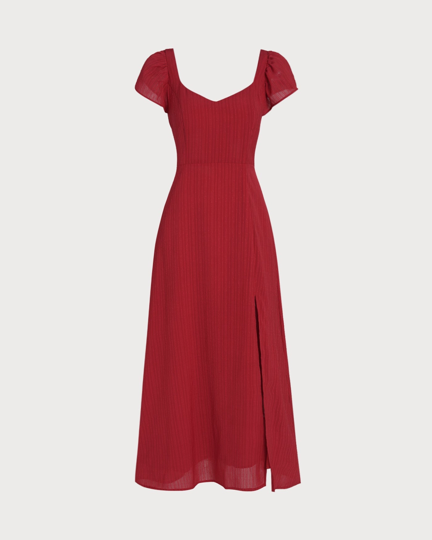Vestido largo de jacquard con cuello corazón en rojo
