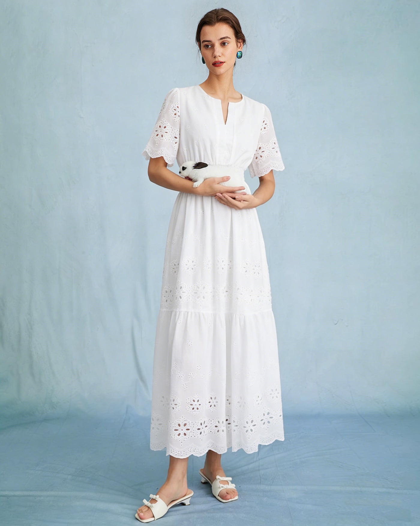 White V Neck Floral Maxi Dress