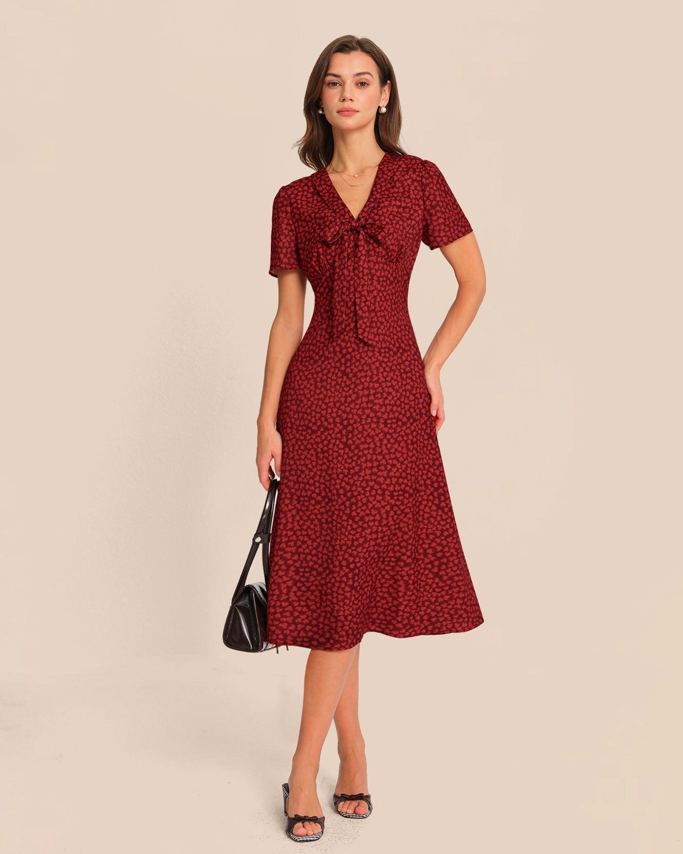 Red Floral Mermaid Midi Dress