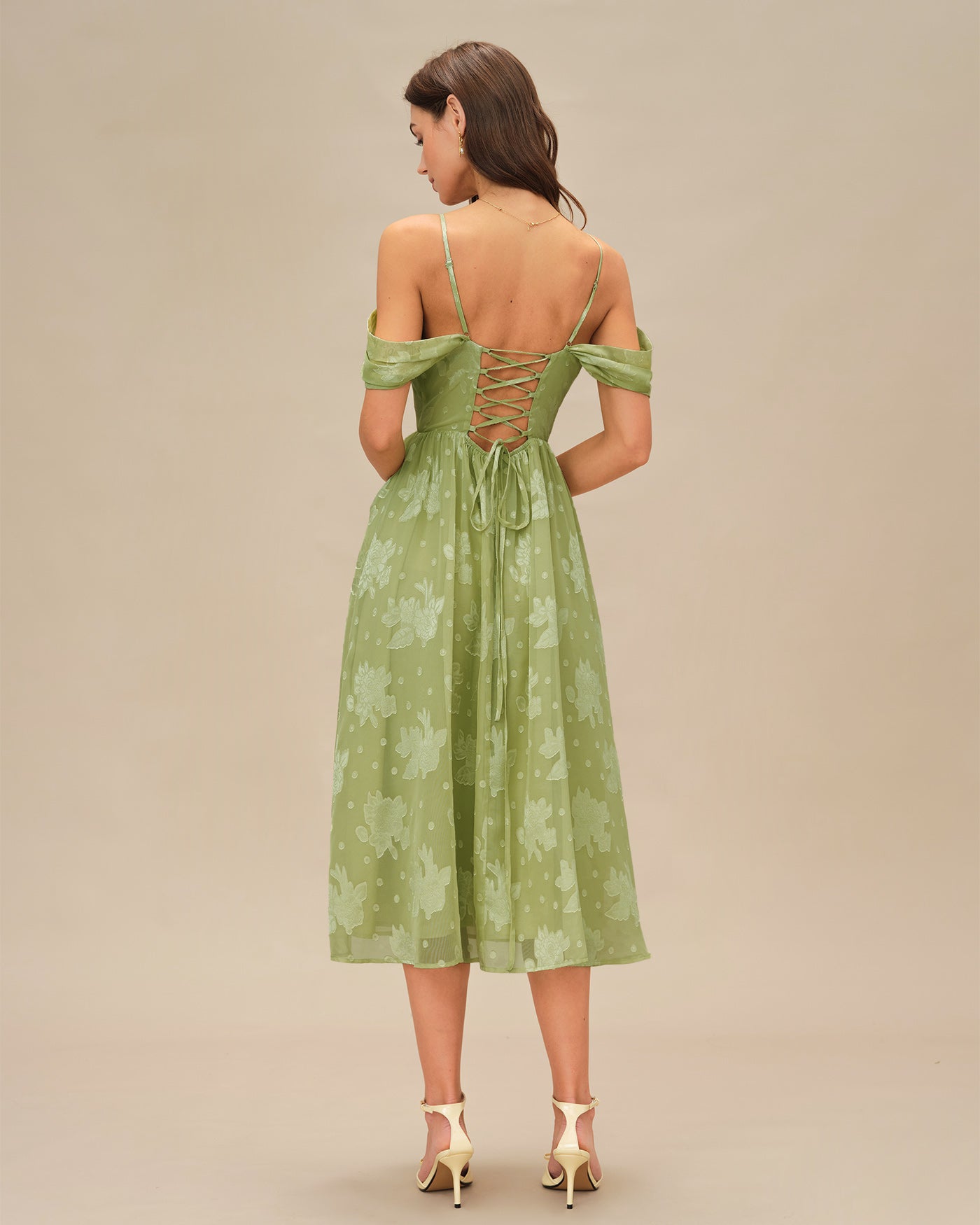 Green Floral Sleeveless Midi Dress
