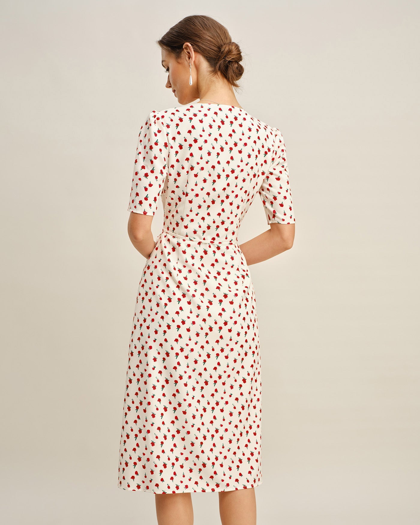 Apricot Floral V Neck Midi Dress