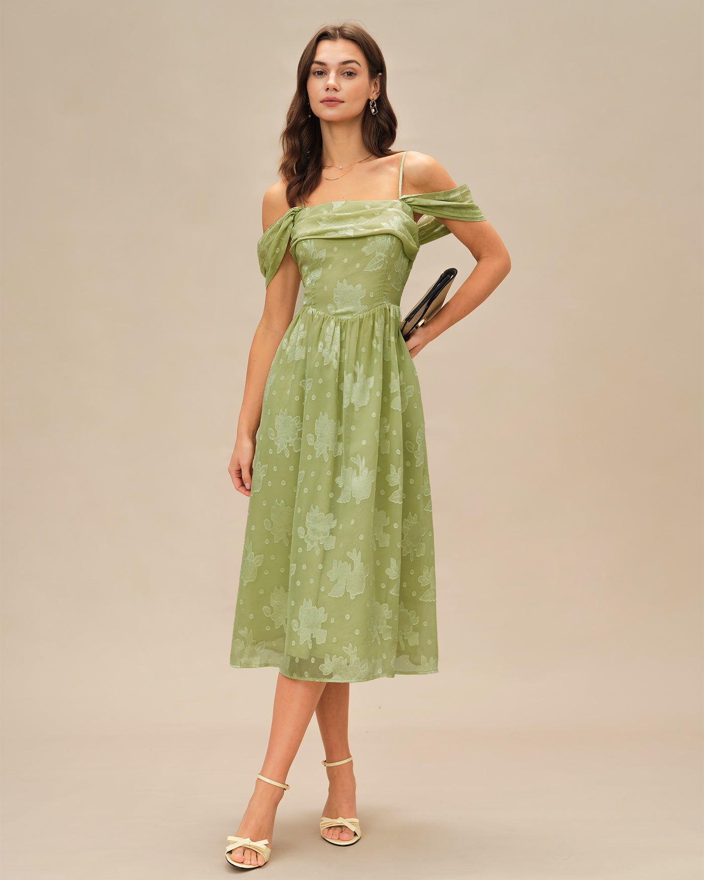 Green Floral Sleeveless Midi Dress