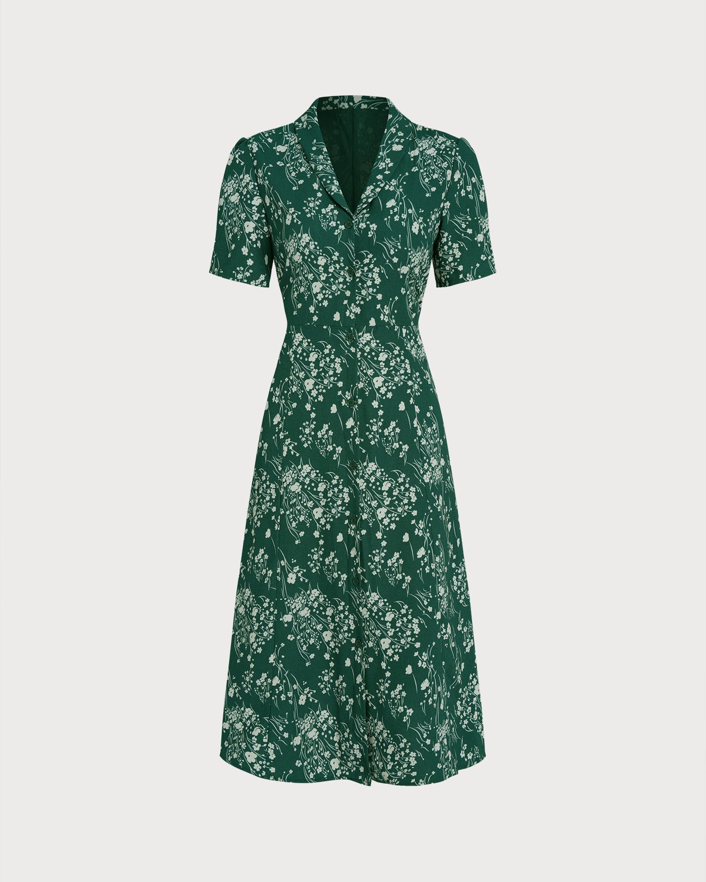 Green V Neck Floral Tunic Midi Dress