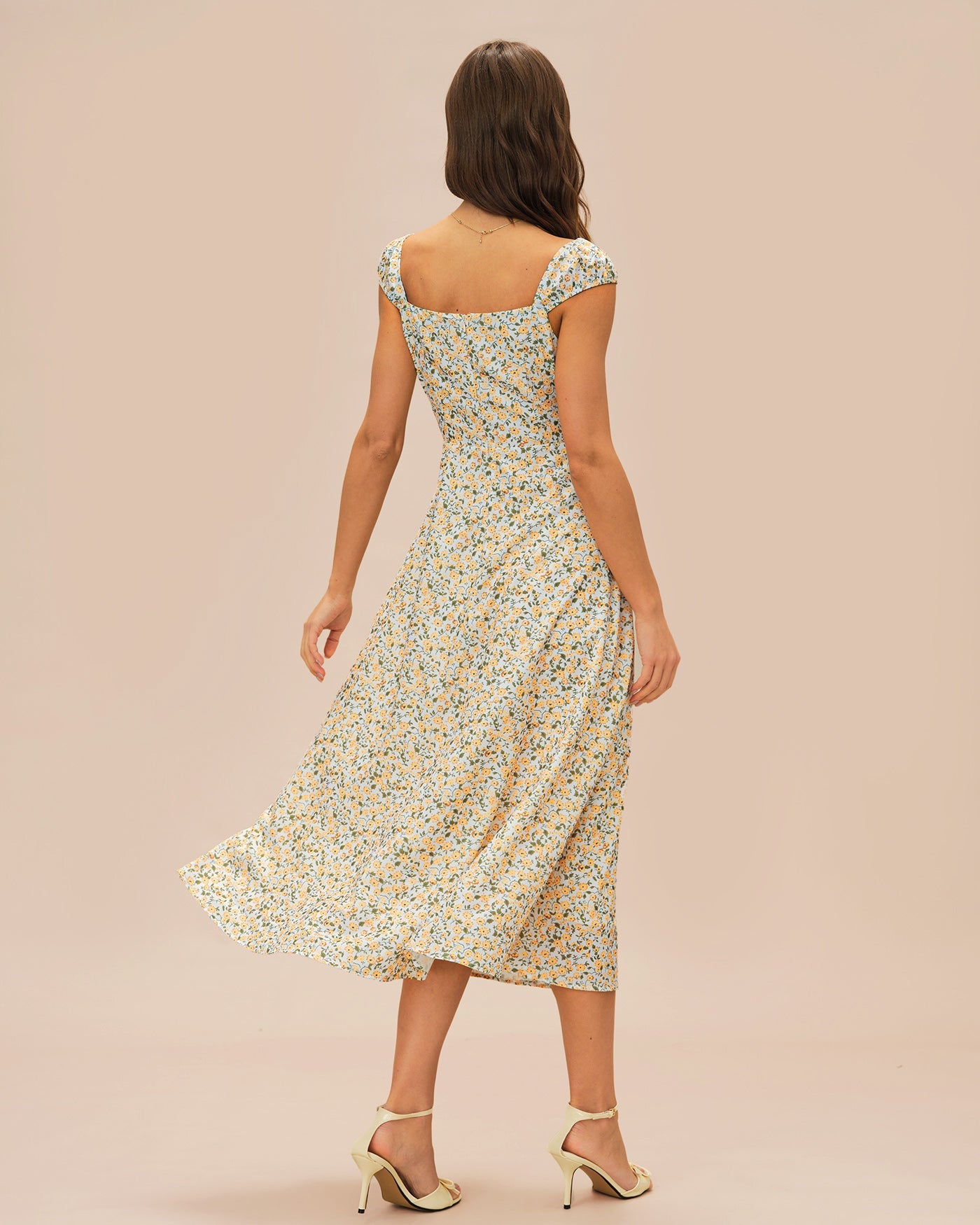 Yellow Floral Midi Dress
