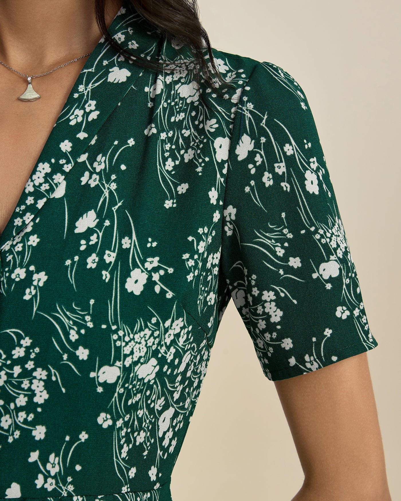 Green V Neck Floral Tunic Midi Dress