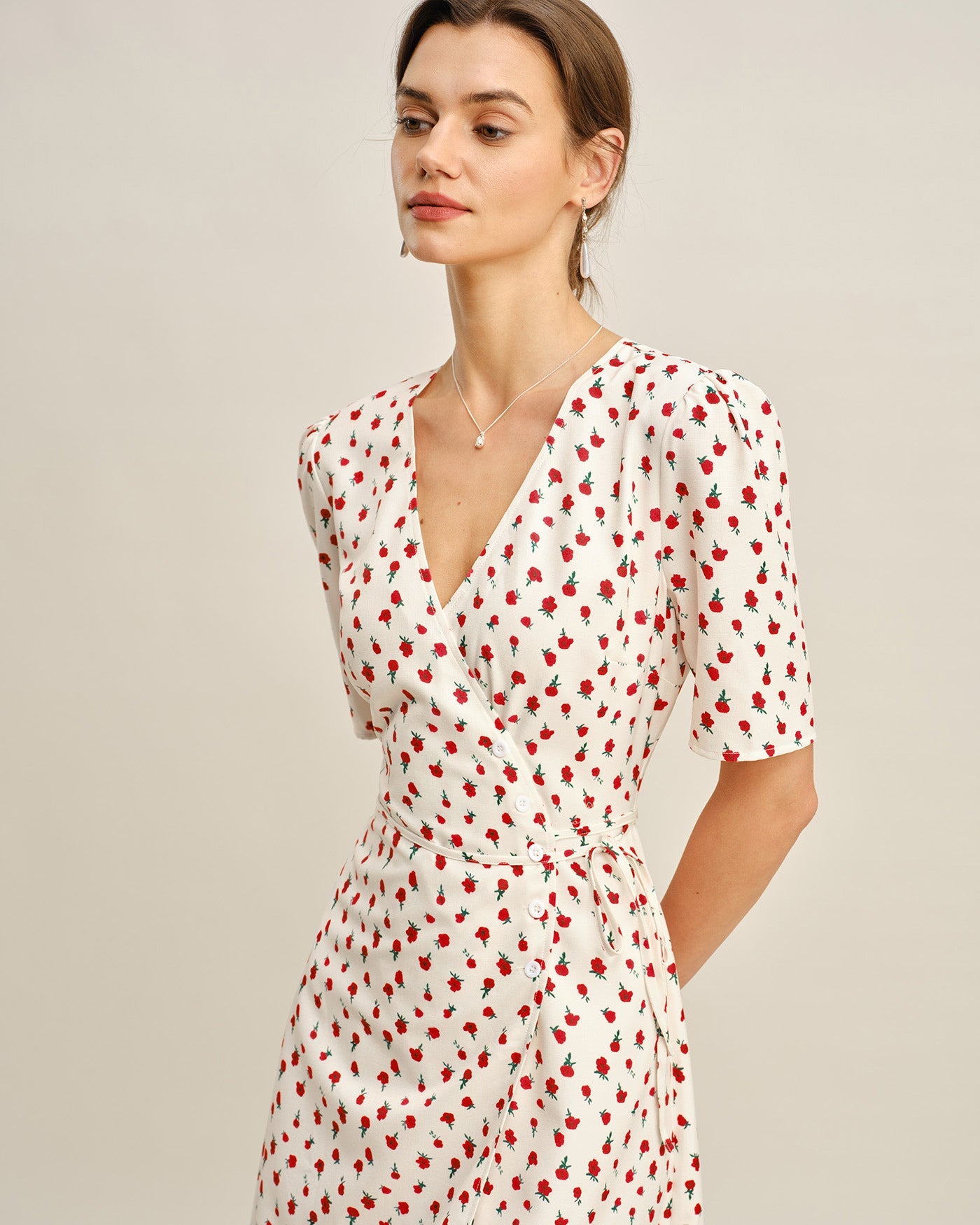Apricot Floral V Neck Midi Dress