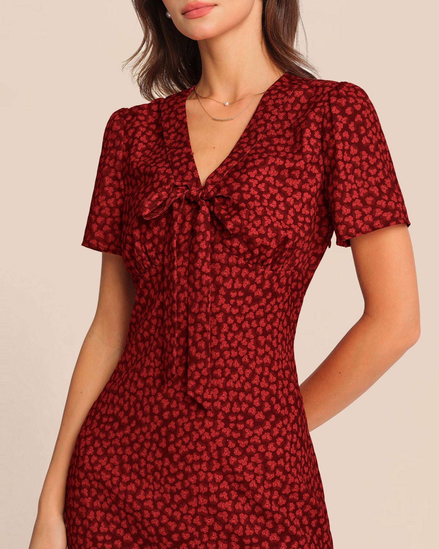 Red Floral Mermaid Midi Dress