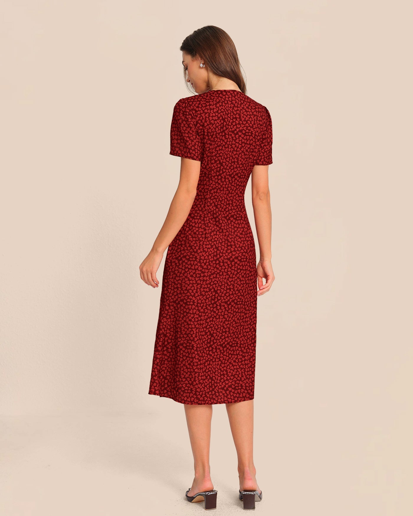 Red Floral Mermaid Midi Dress