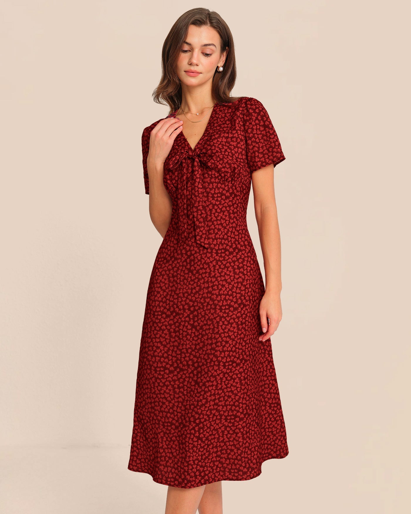 Red Floral Mermaid Midi Dress