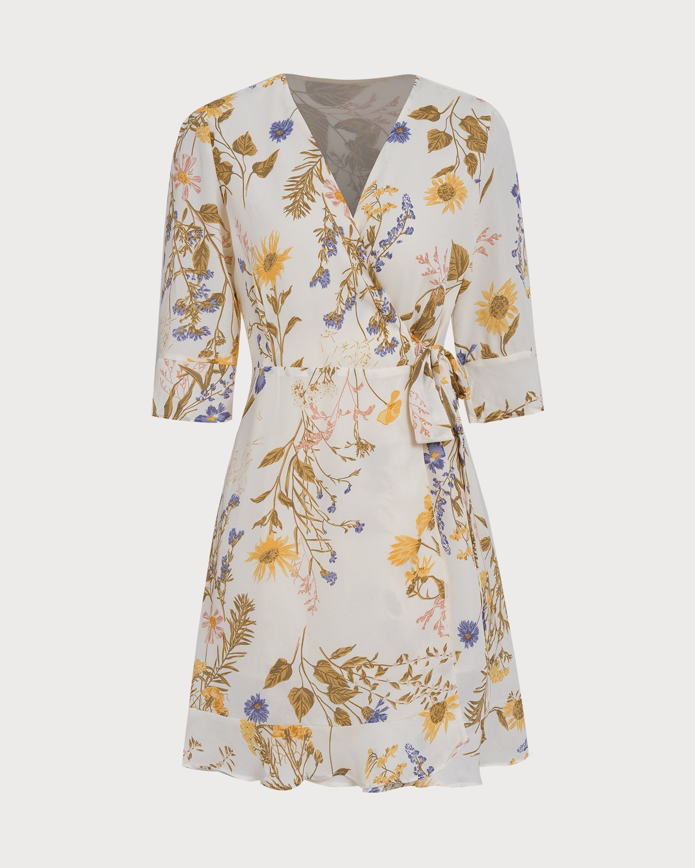 Apricot V Neck Poet Sleeve Mini Dress