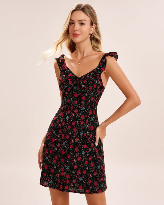 Black Polka Dot Ruffle Slip Mini Dress