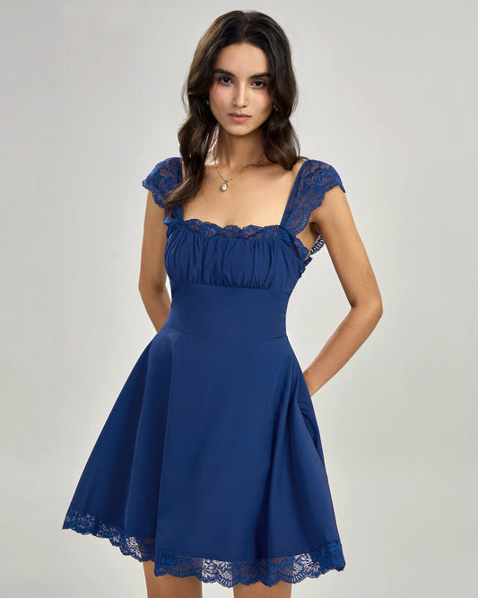 Blue Lace Slip Mini Dress