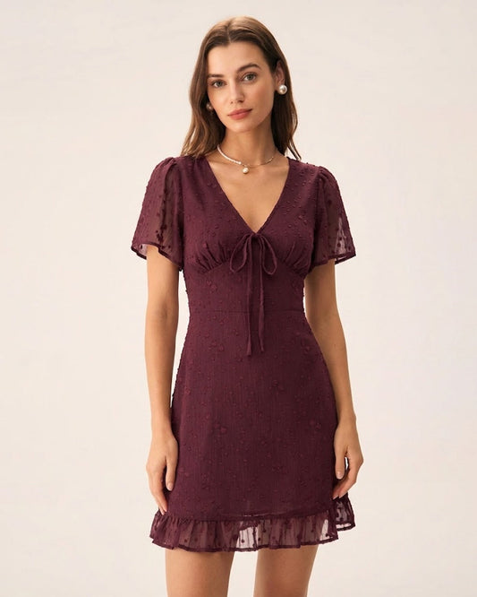 Wine Red Polka Dot Mini Dress