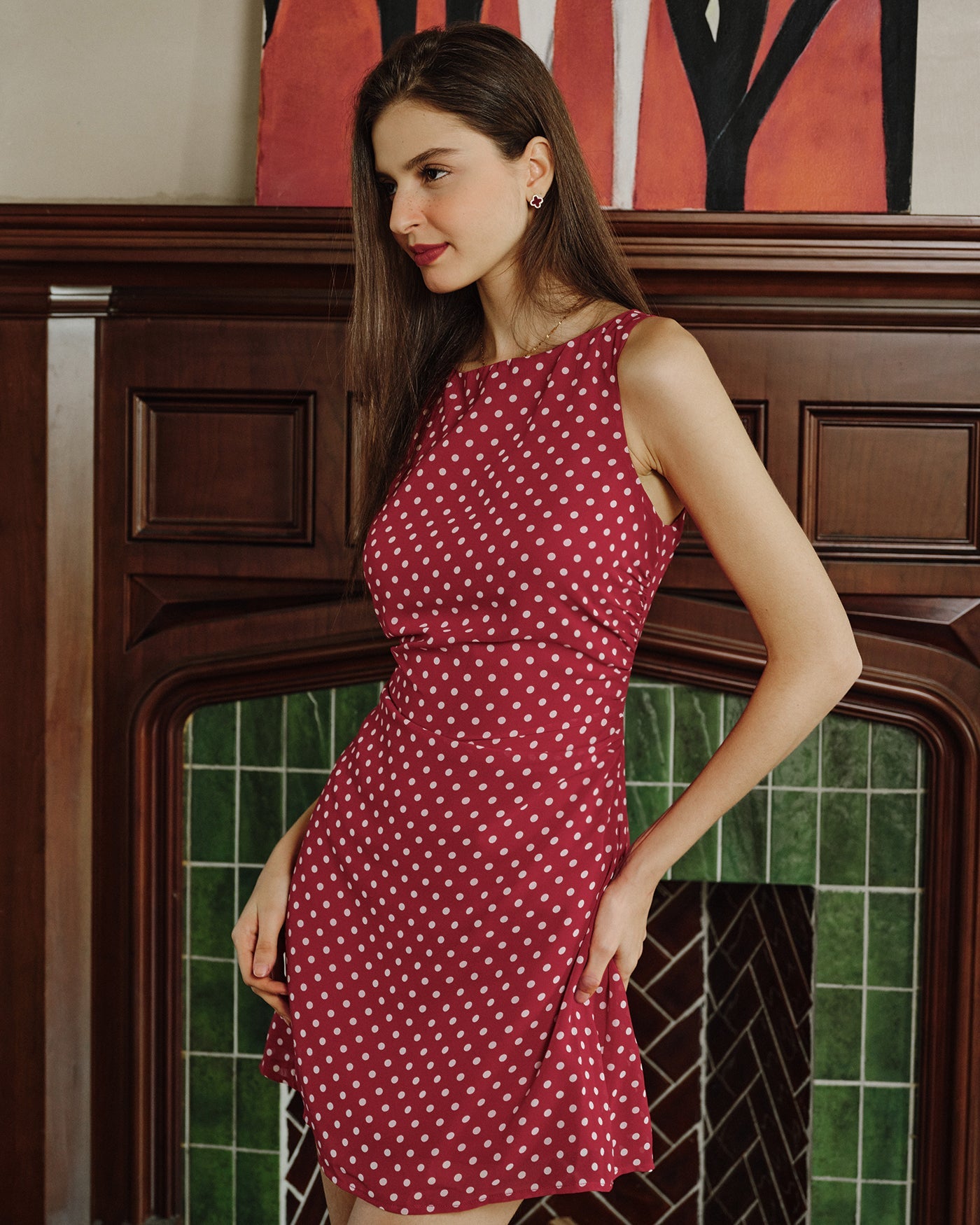 Mini vestido tipo túnica con lunares rojos