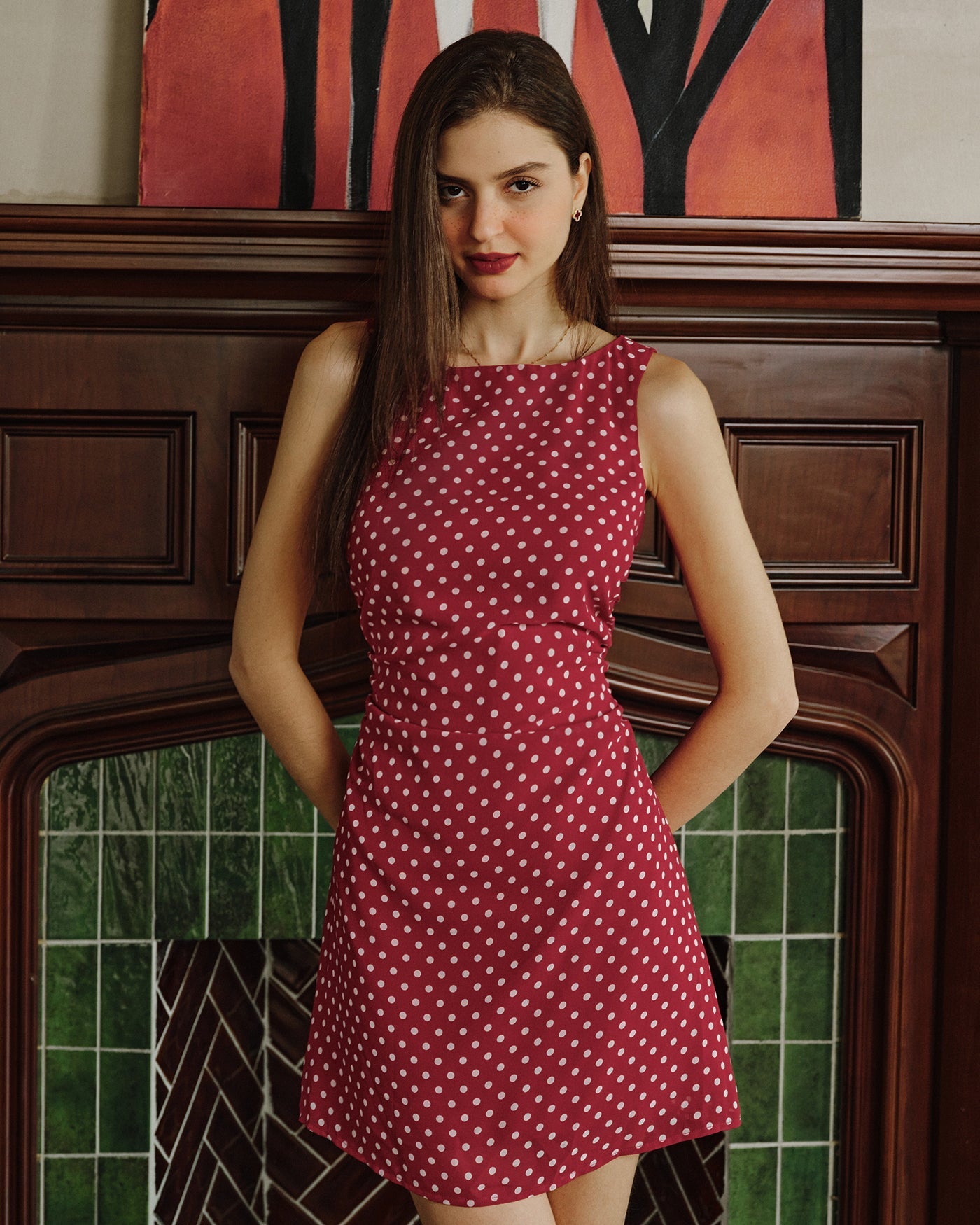 Mini vestido tipo túnica con lunares rojos