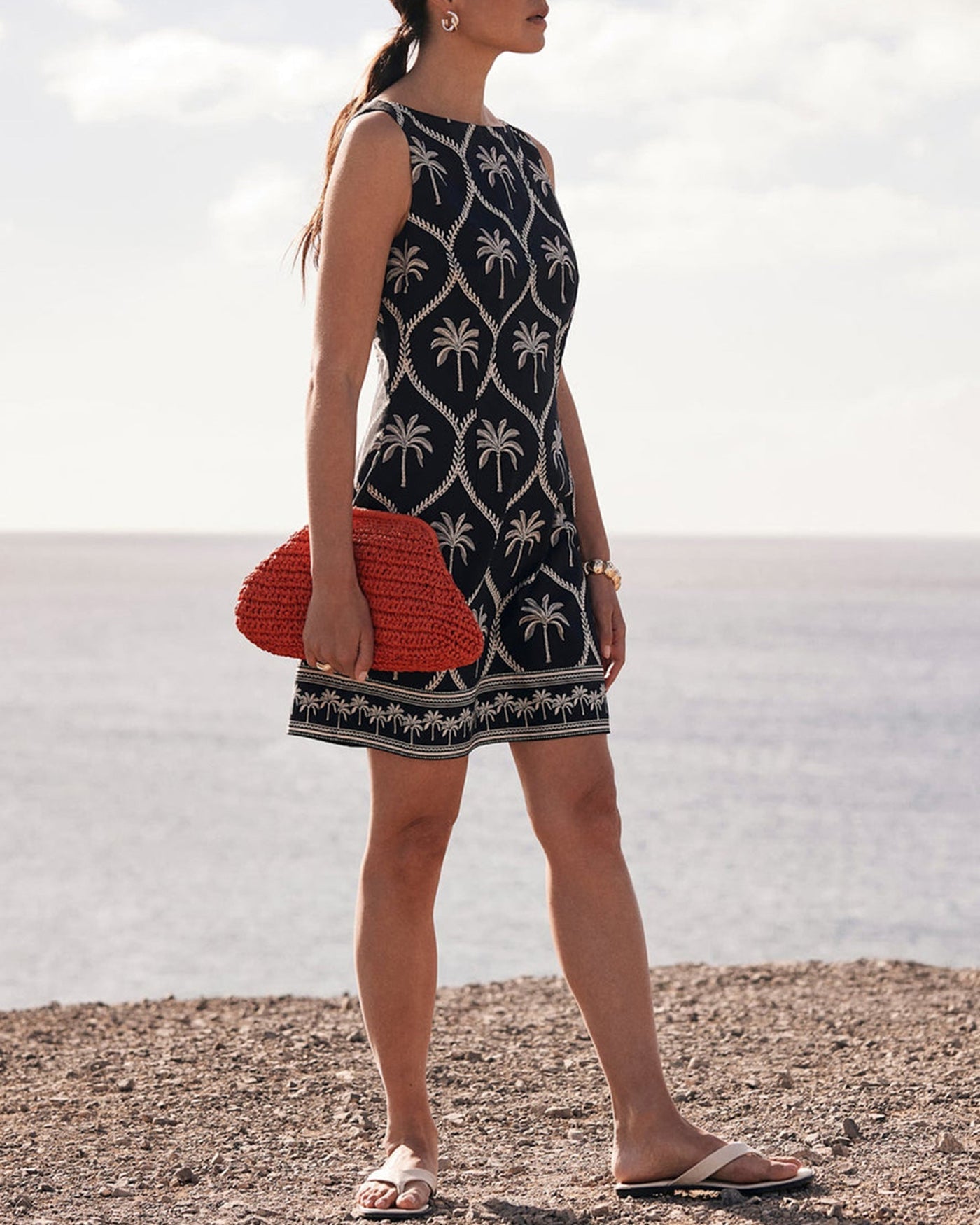 Black Boat Neck Floral Mini Dress