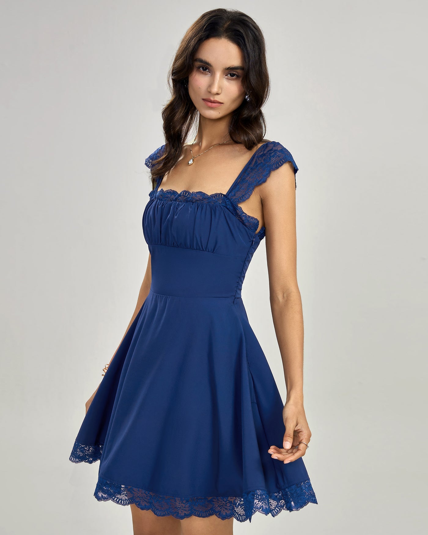 Blue Lace Slip Mini Dress