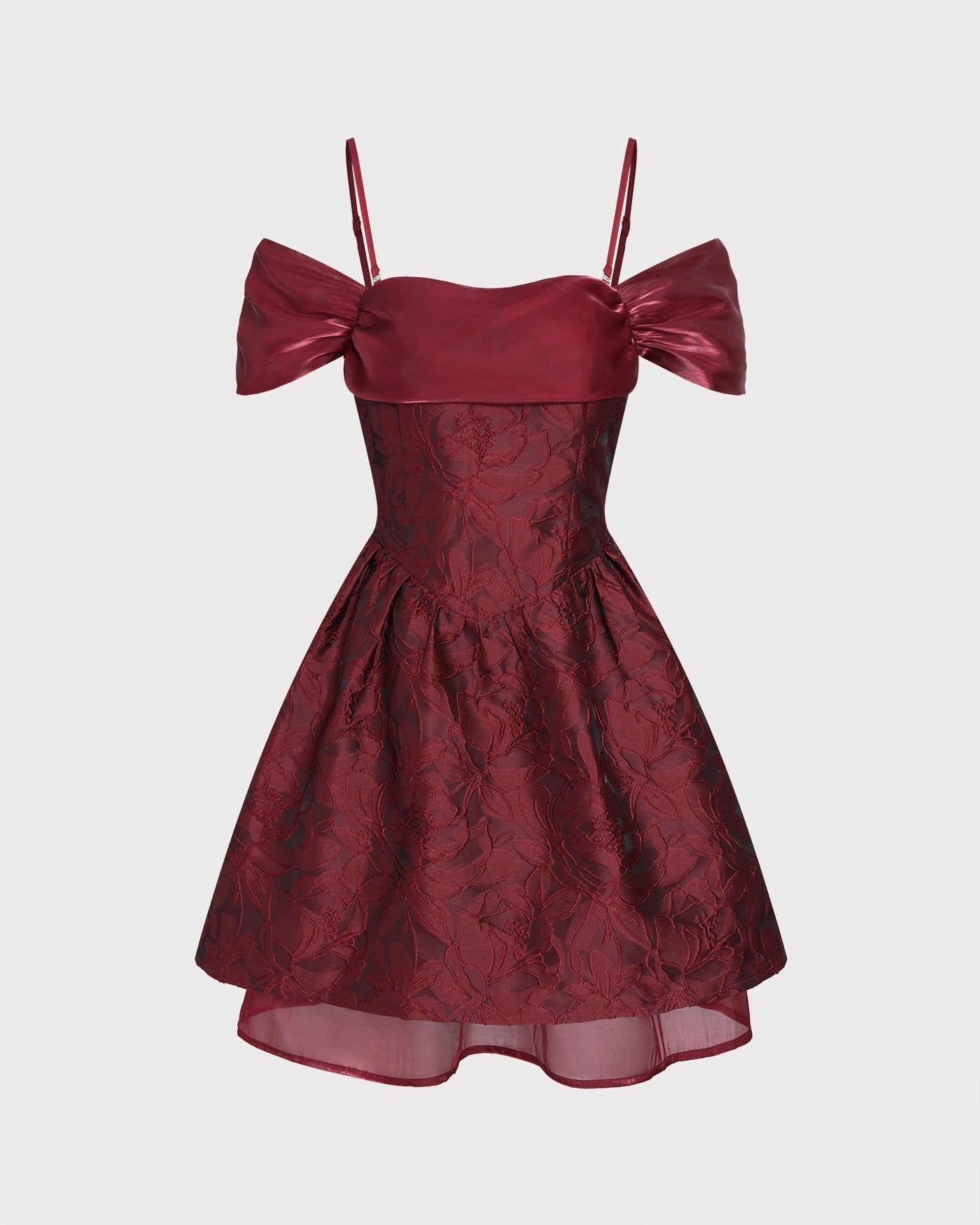 Red Jacquard Off The Shoulder Mini Dress