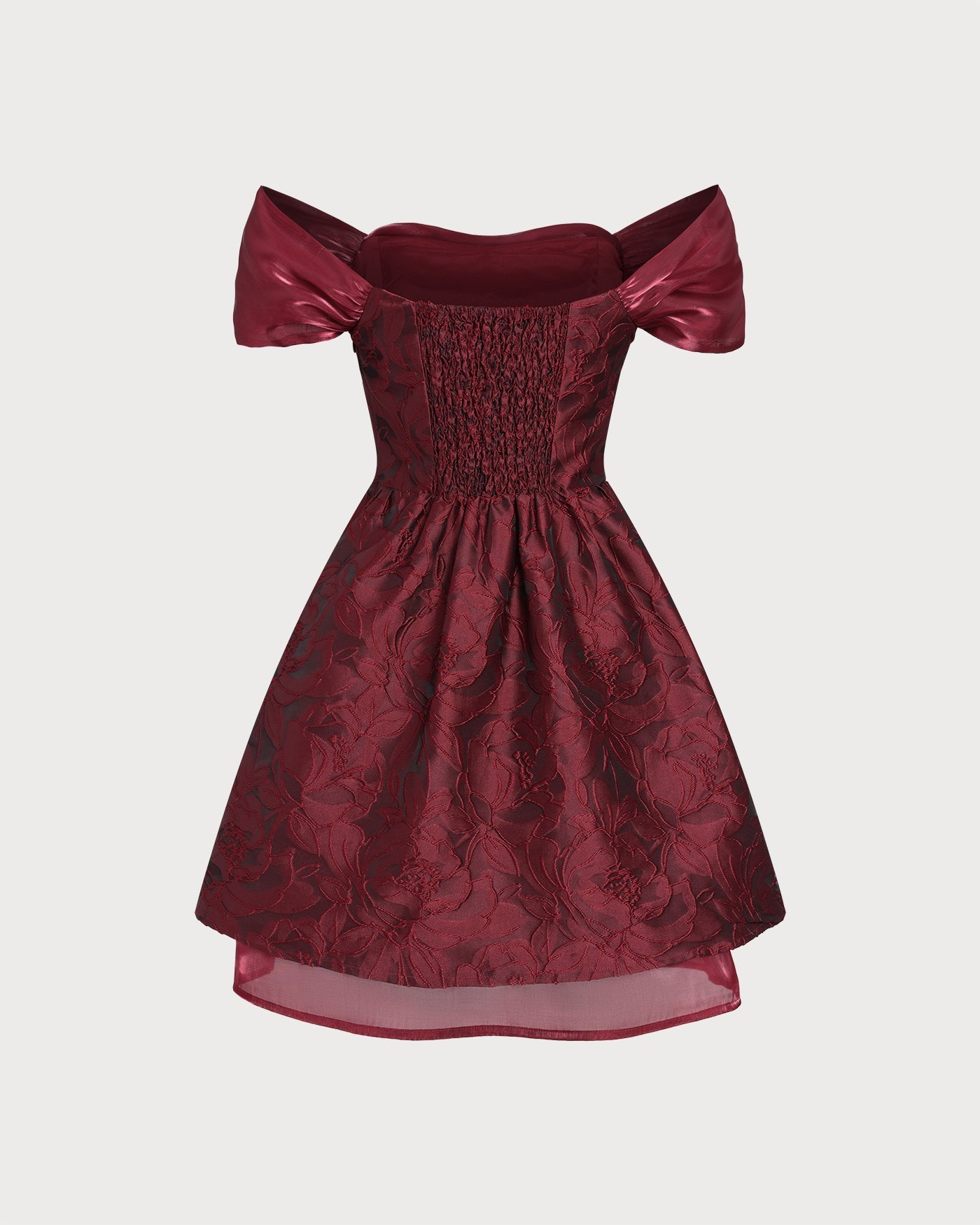 Red Jacquard Off The Shoulder Mini Dress