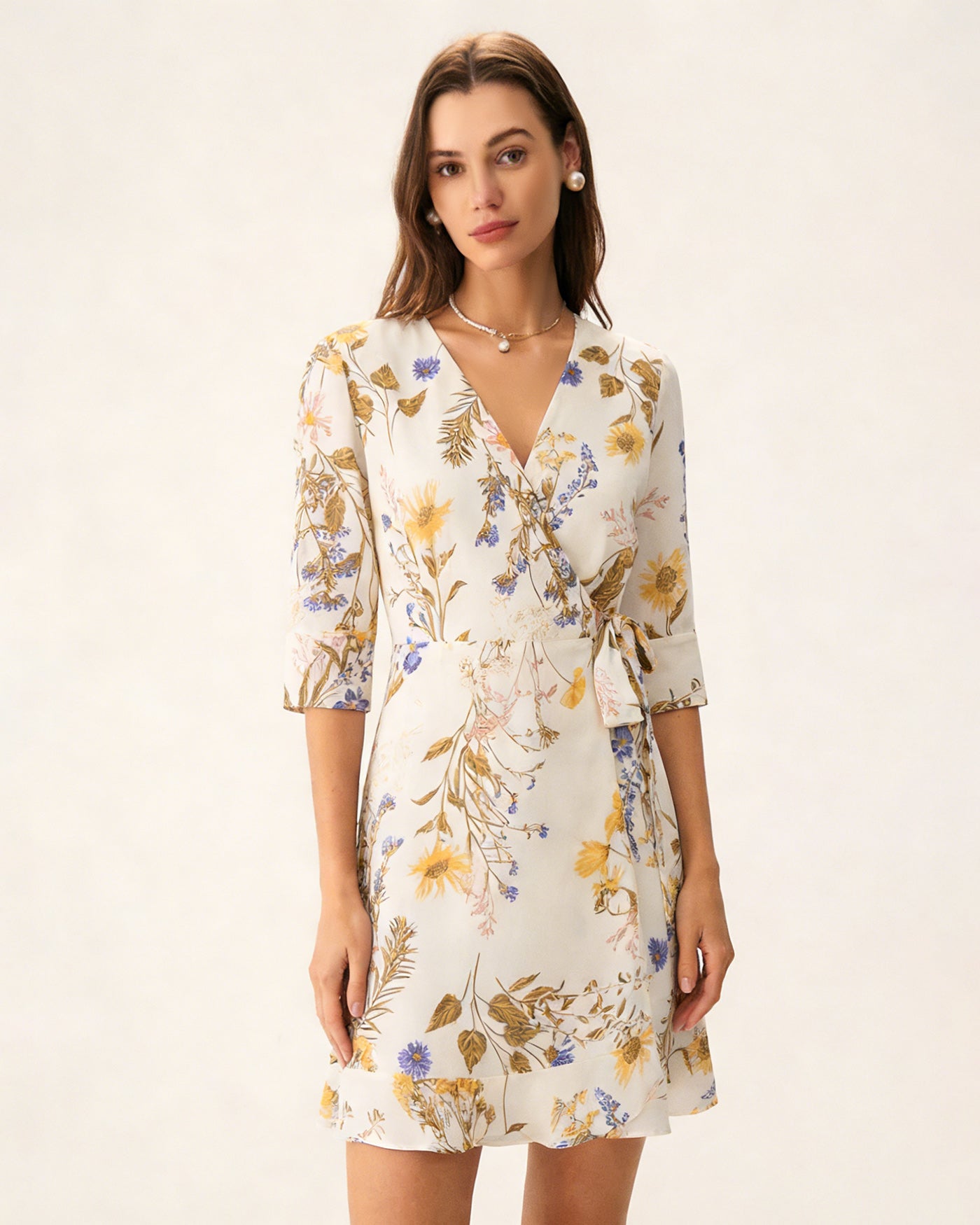 Apricot V Neck Poet Sleeve Mini Dress