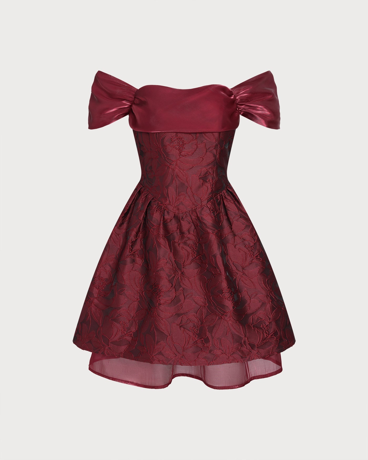 Red Jacquard Off The Shoulder Mini Dress