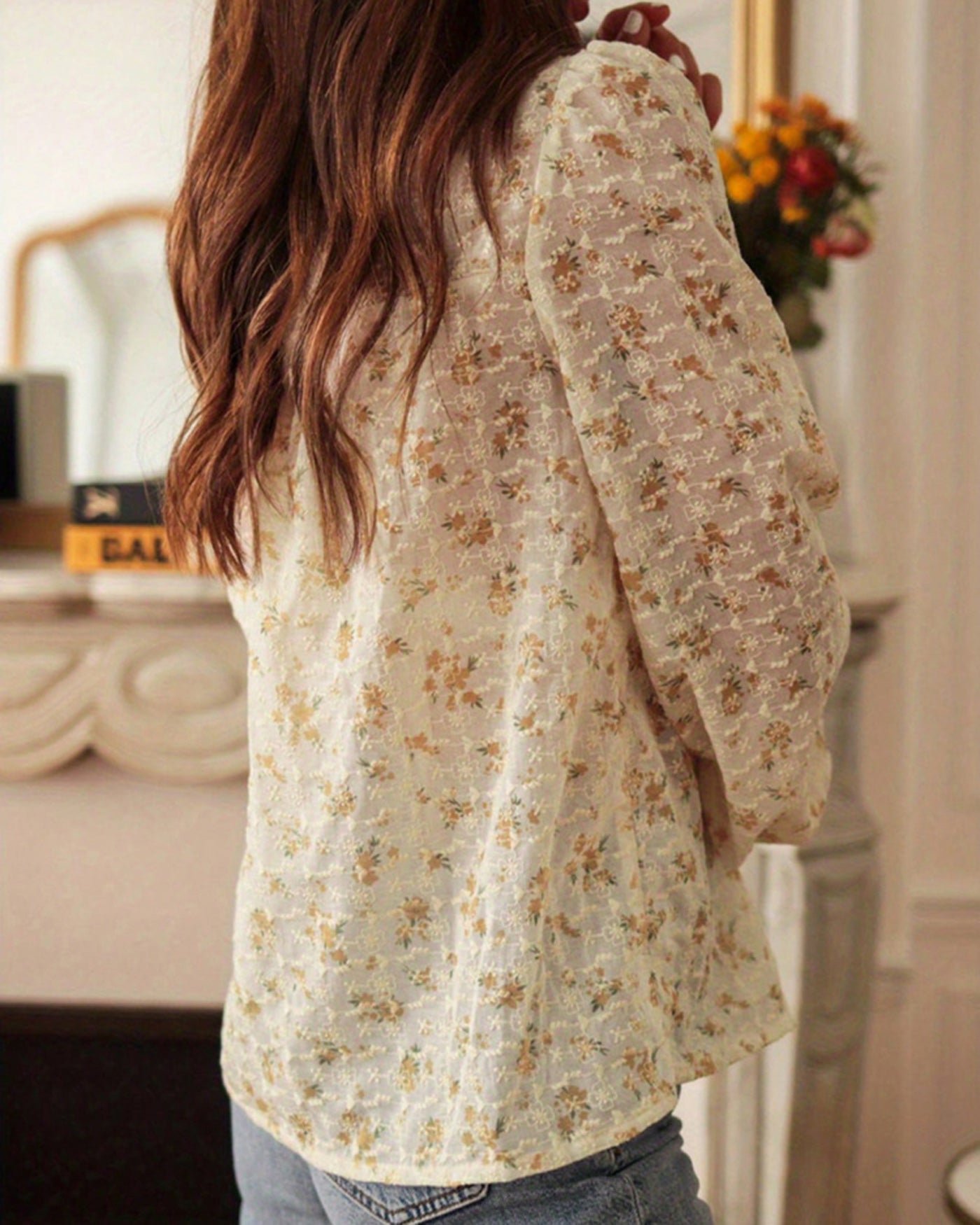 Apricot V Neck Floral Shirt