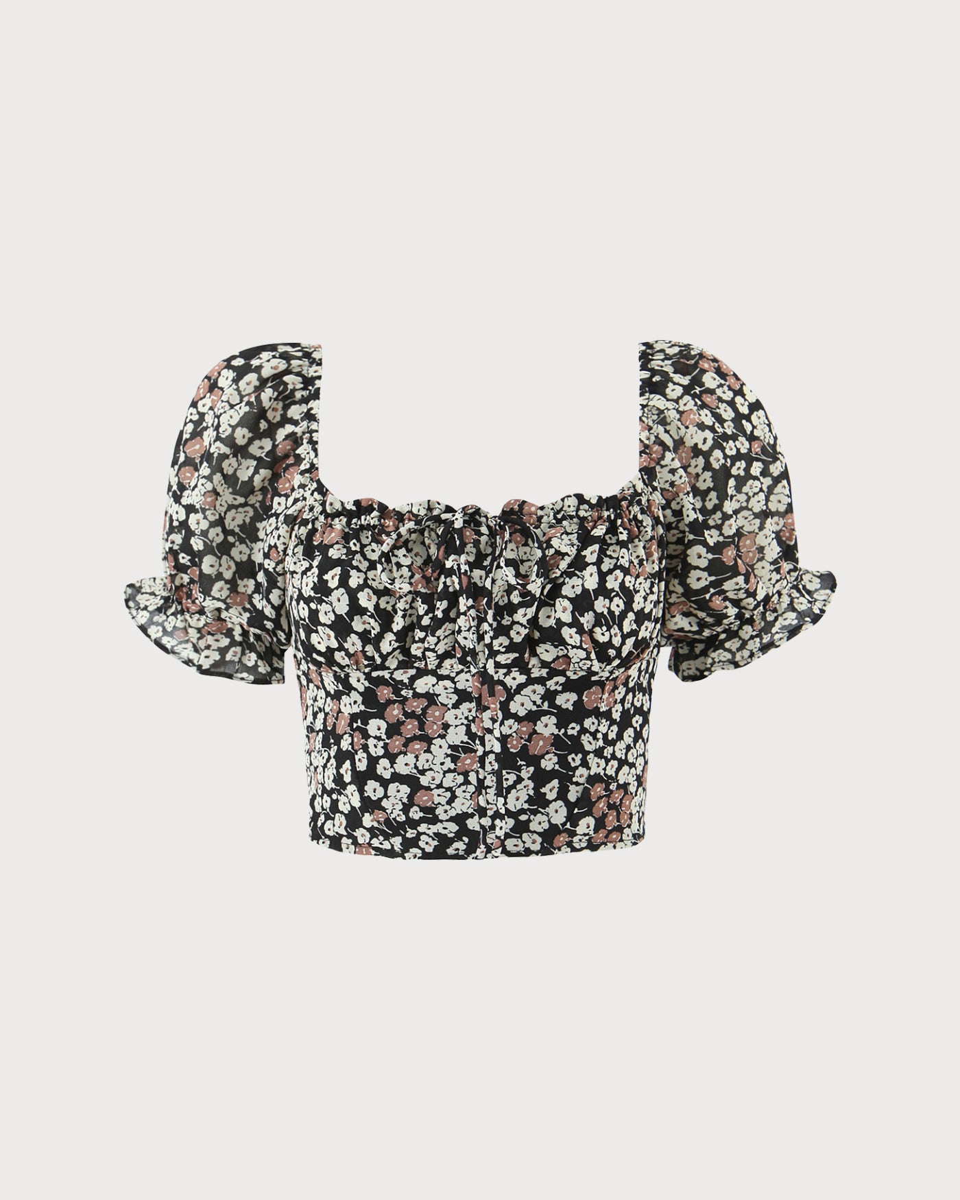 Black Square Neck Floral Tee