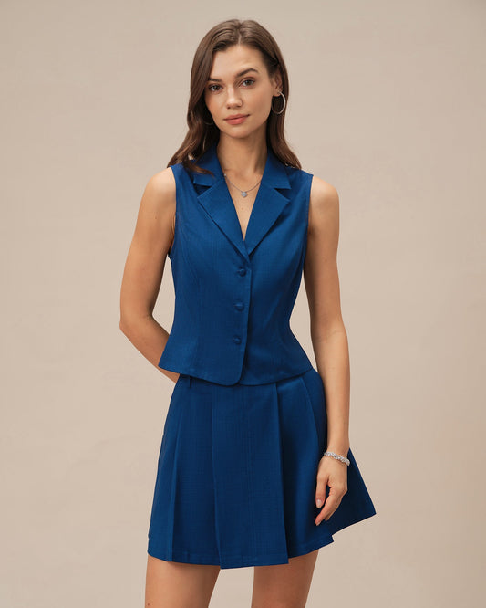 Blue Single Breasted Collar Vest